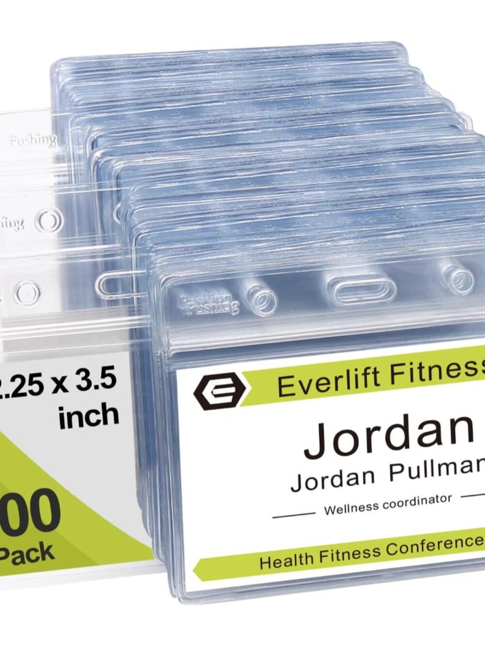 100 Pcs Clear Plastic Horizontal Name Tag Badge ID Card Holders